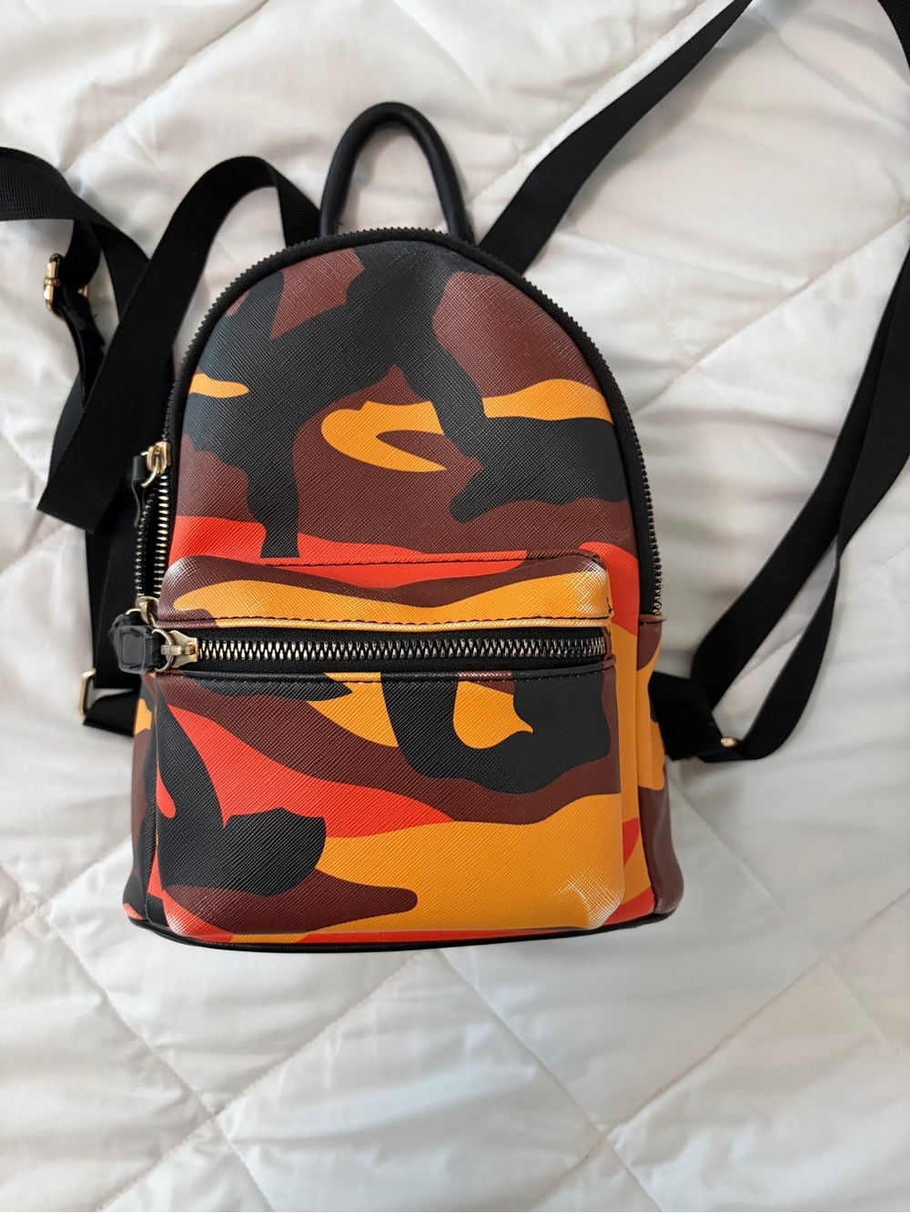 Mini Camo Print Backpack - Orange, Red, Black